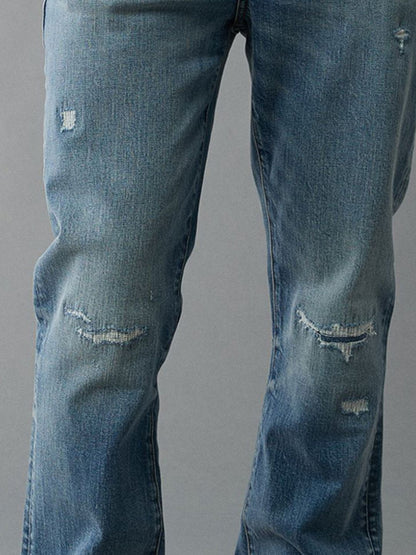 Men Bootcut Low Distress Light Fade Jeans