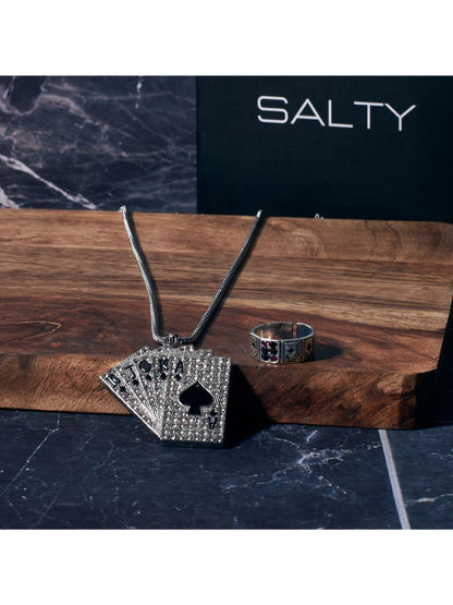 SALTY Pip Cards Chain & Fortunes Card Ring Combo Jewellery Set