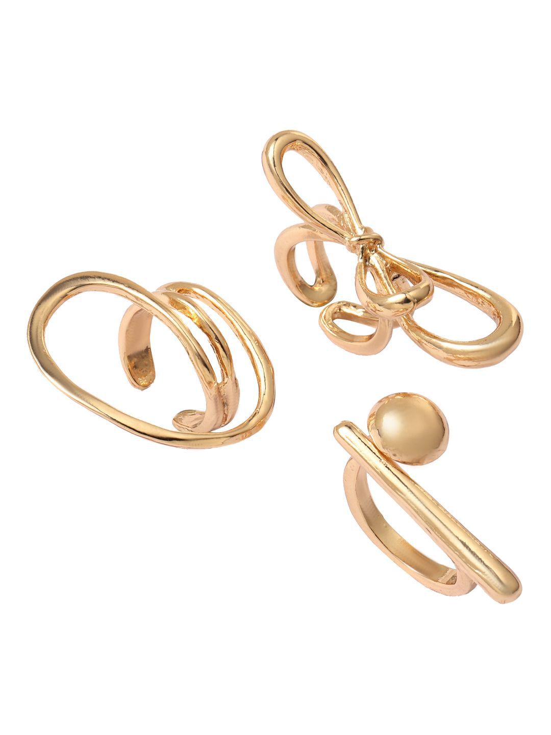 SALTY Set Of 3 Funked-Up Gold Stack Rings For Women & Girls