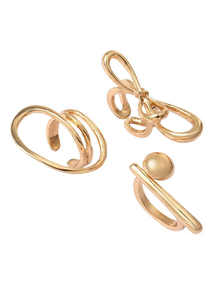 SALTY Set Of 3 Funked-Up Gold Stack Rings For Women & Girls