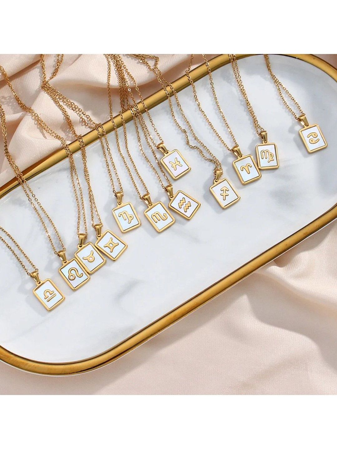 SALTY Gold & White Sign of the Stars Zodiac Capricorn Pendant With Chain