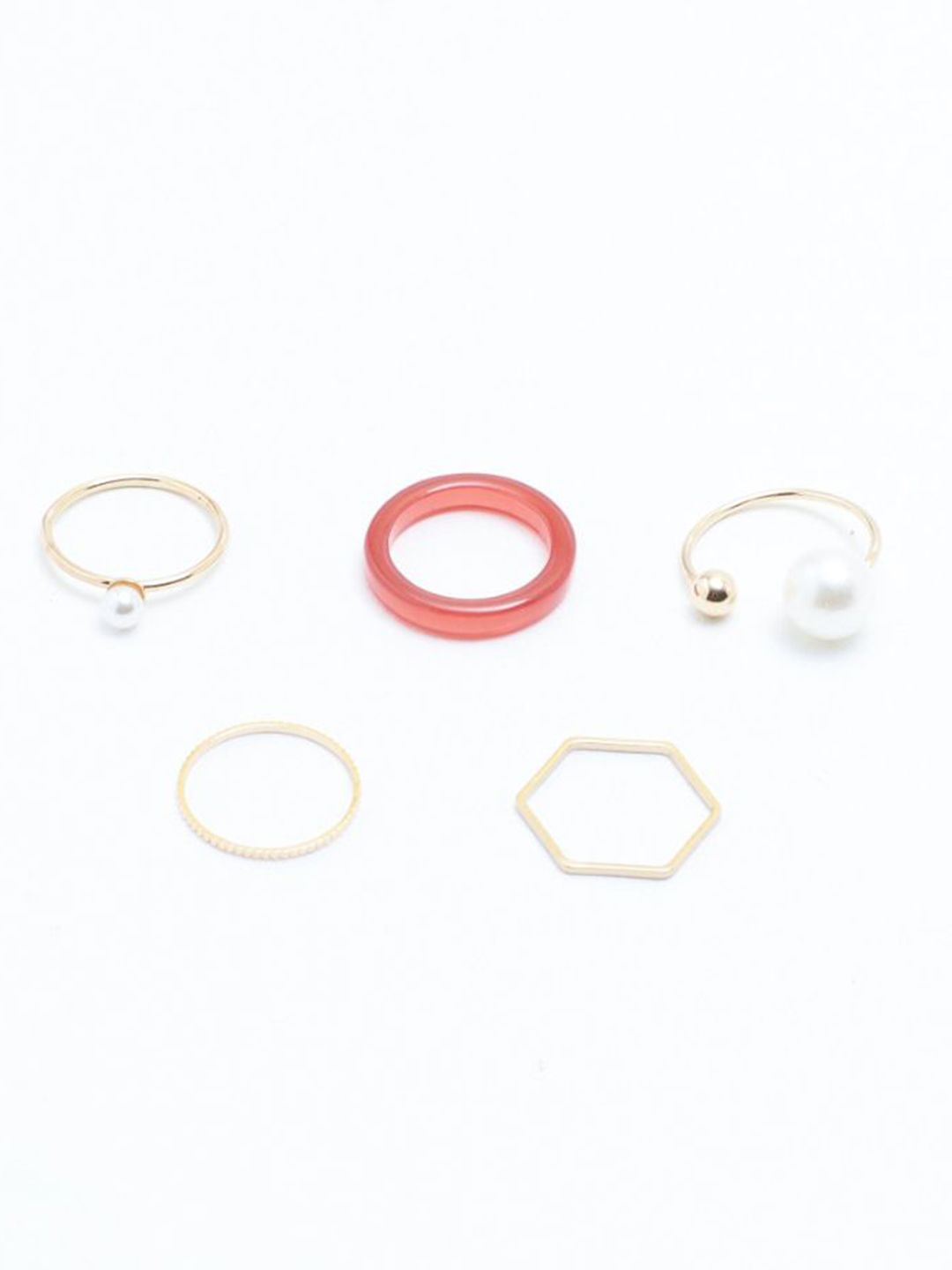 SALTY Set Of 5 Cherry Pearl Stylish Adjustable Finger Rings