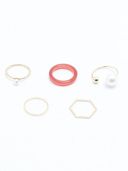 SALTY Set Of 5 Cherry Pearl Stylish Adjustable Finger Rings