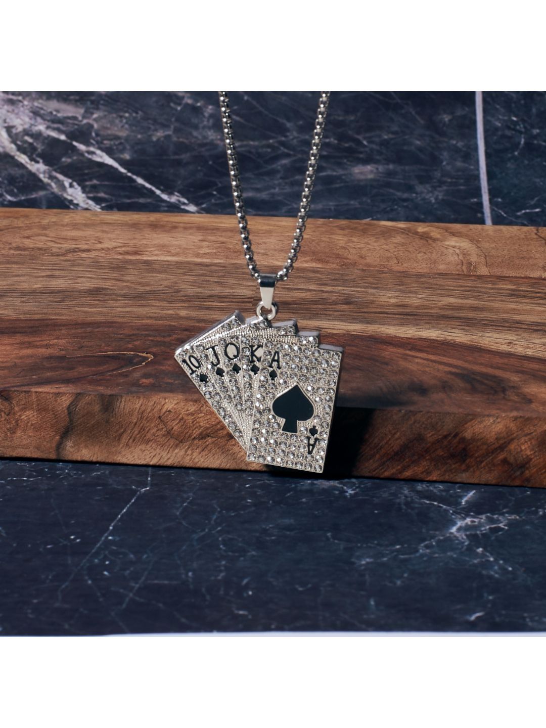 SALTY Pip Cards Chain & Tarazwa Silver Cuff Combo Jewellery Set