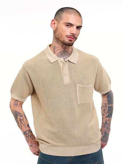 Men Self Design Polo Collar Pure Cotton T-shirt