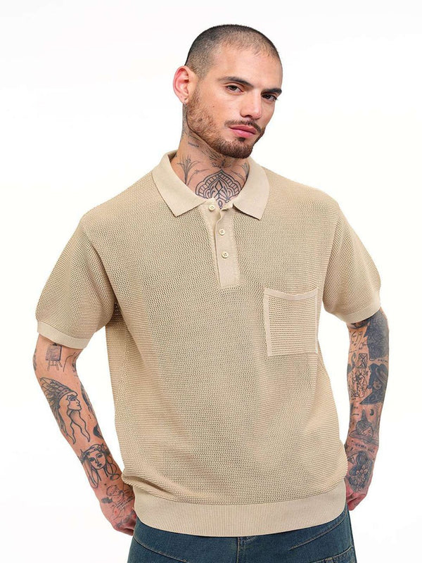 Men Self Design Polo Collar Pure Cotton T-shirt