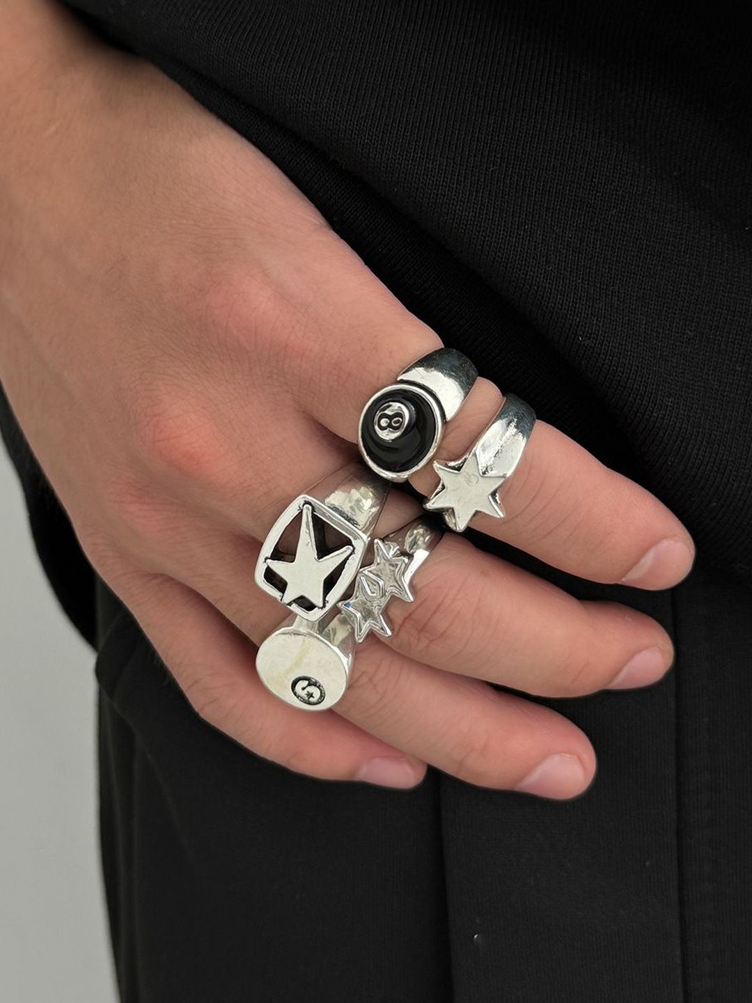 Set of 5 Silver-Plated Finger Ring