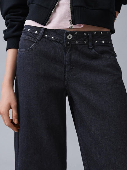 Low-rise baggy studded jeans