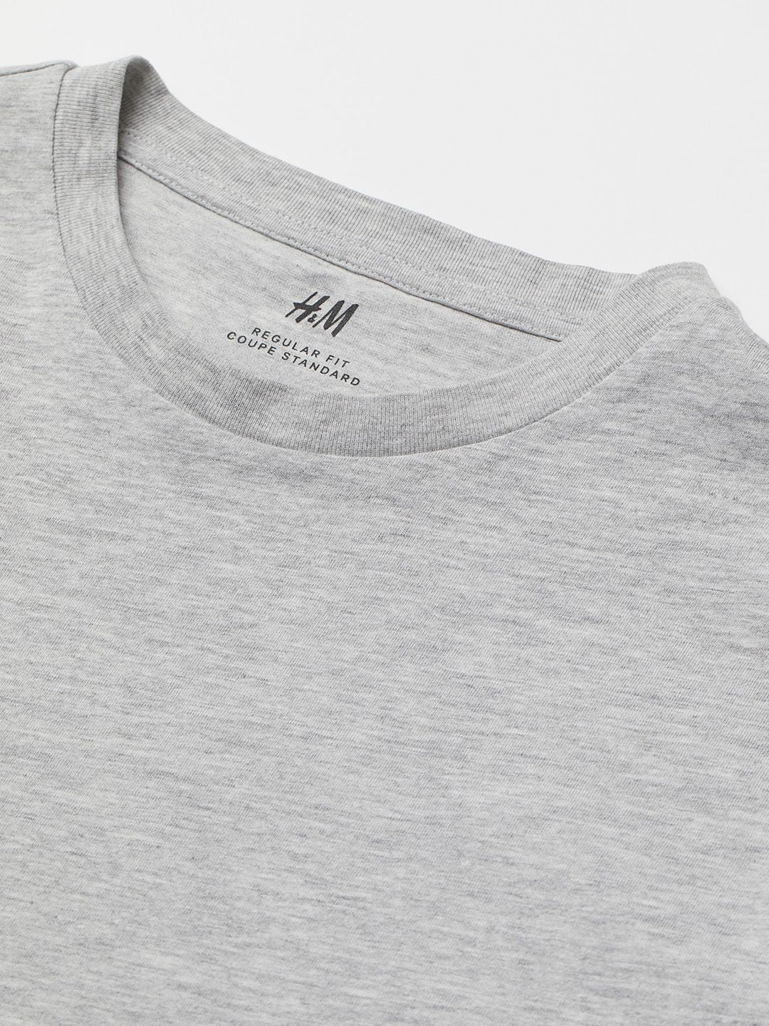 Men Grey Solid Round-neck T-shirt Regular Fit