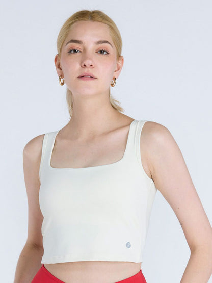 Ivory Striped Back Crop Tank