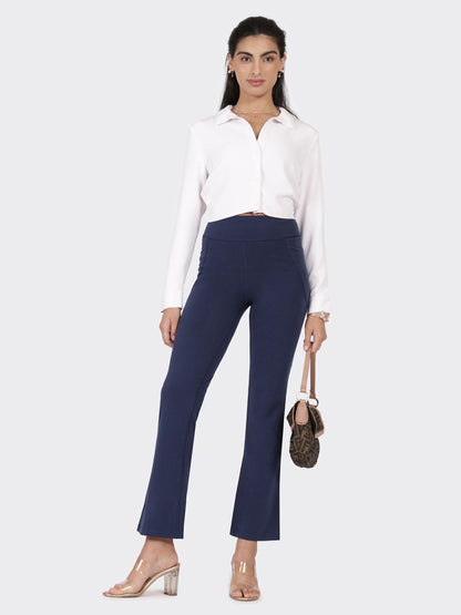 Women Plus Size High Waist Groove In Cotton Flare Track Pants