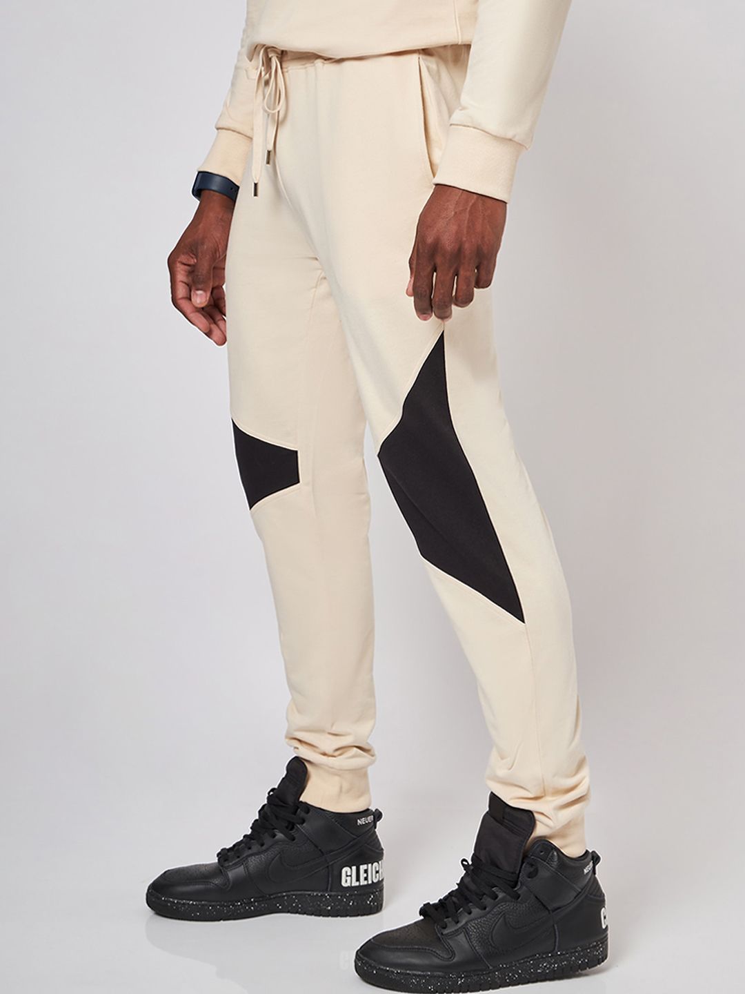 Beirut Beige And Black Patchwork Joggers