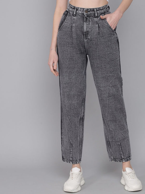 Women Grey Jean Mom-Fit High-Rise Heavy Fade Pure Cotton Jeans