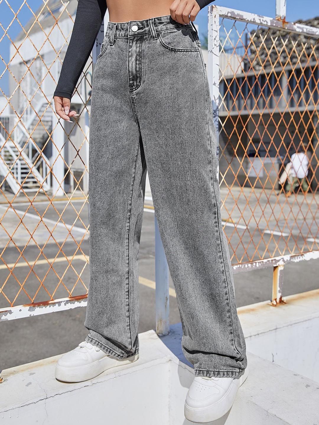 Women Straight Fit High-Rise Clean Look Heavy Fade Stretchable Jeans