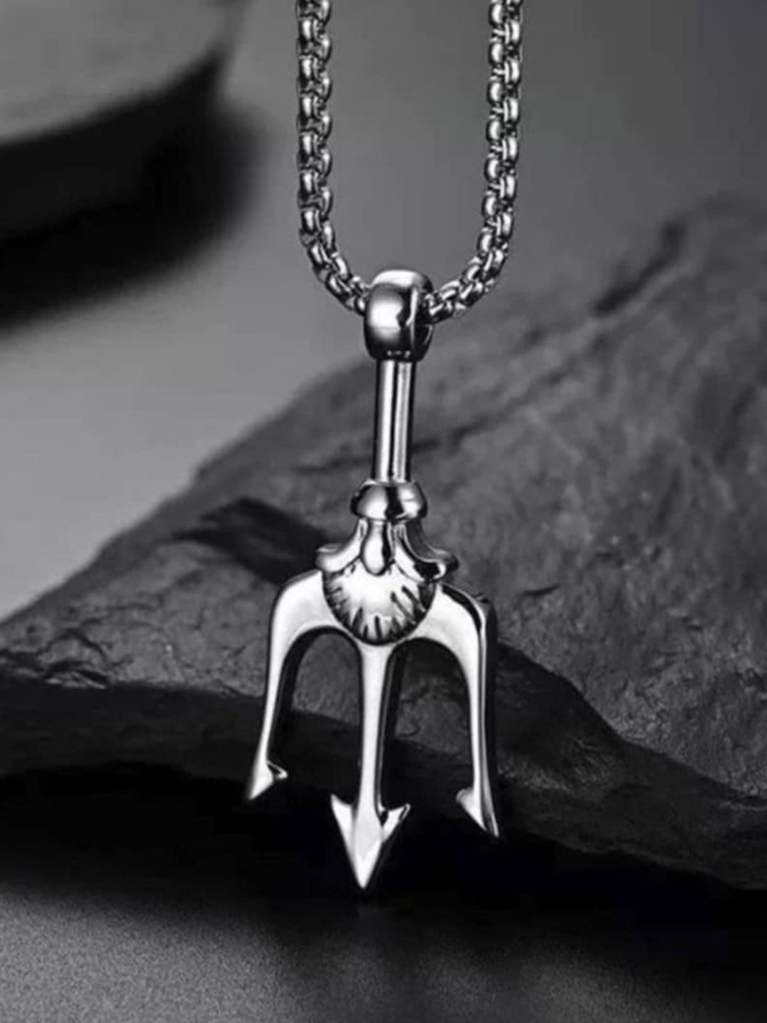 SALTY Shivatrishul Men Stainless Steel Contemporary Pendant with Chain
