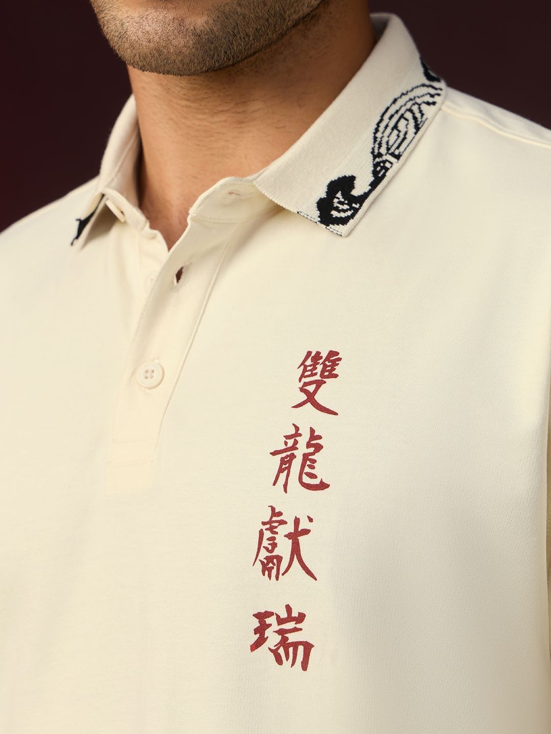 Men Kung Fu Panda Printed Polo Collar Drop-Shoulder Sleeves T-shirt
