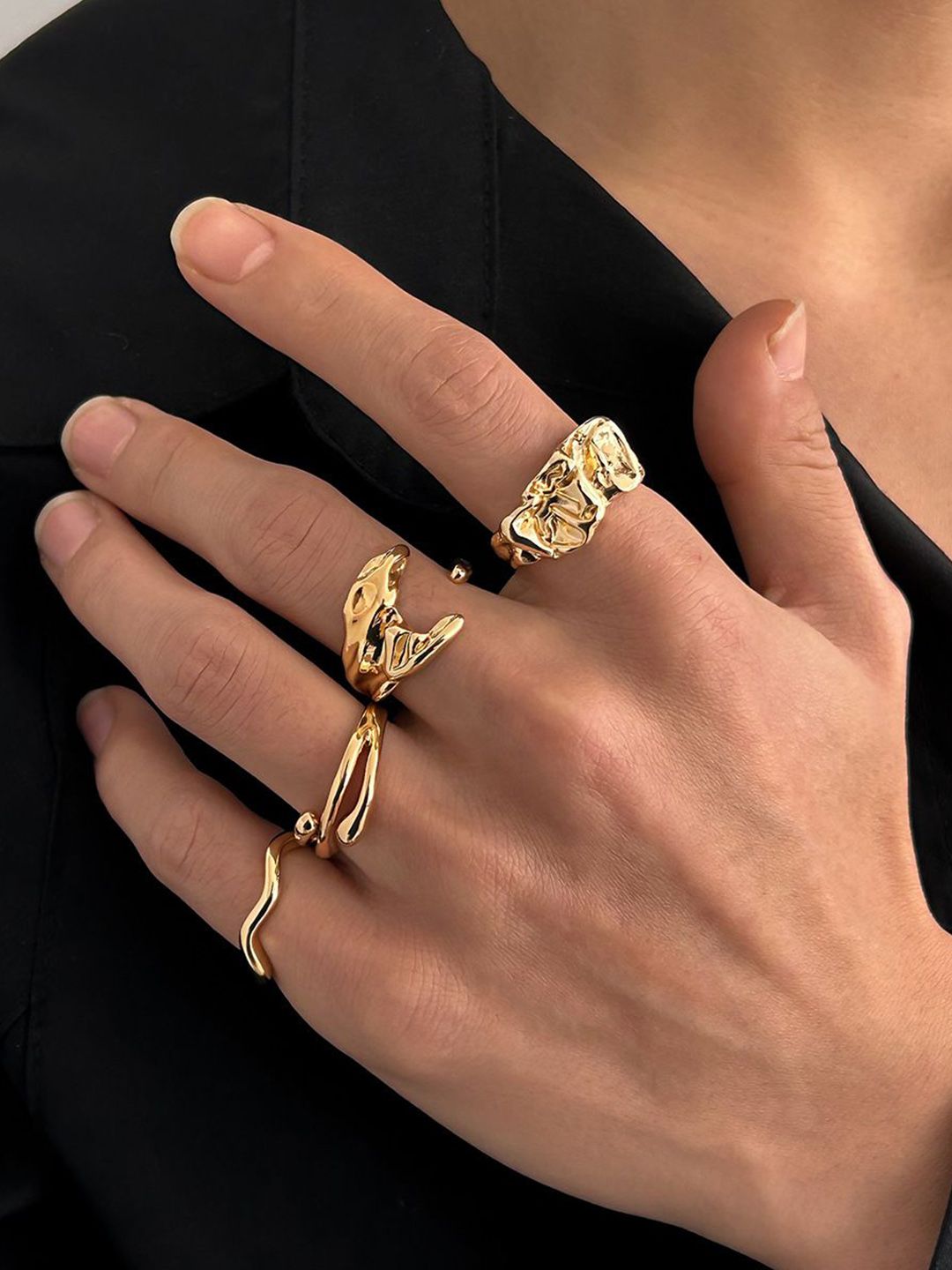 Men Set Of 4 Gold-Plated Finger Rings