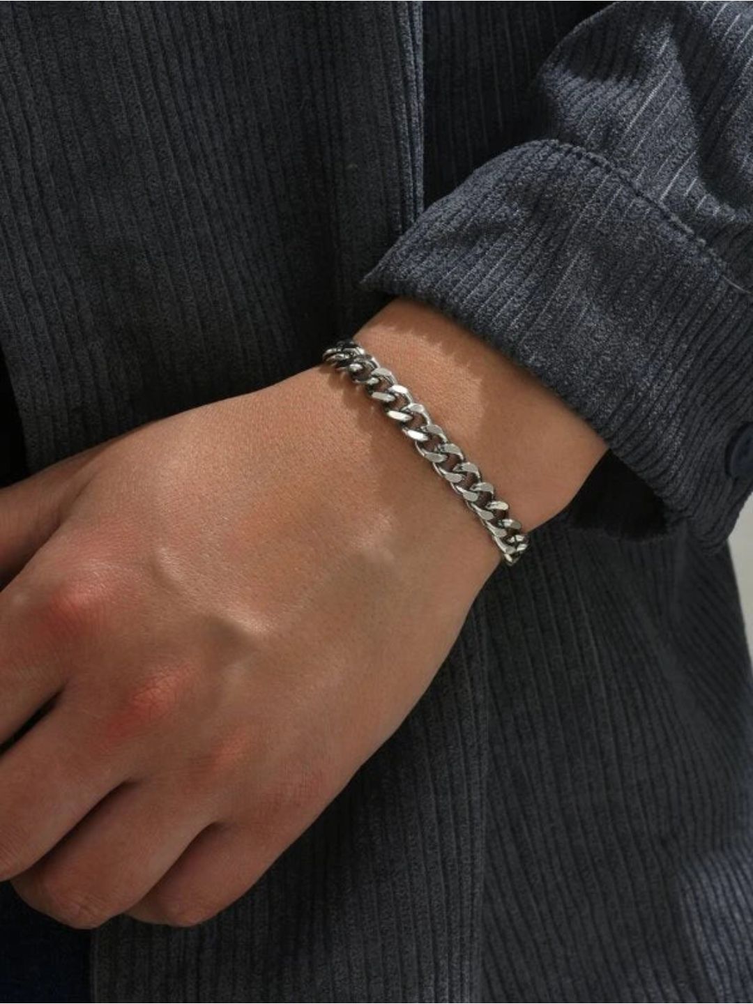 SALTY Pack of 2 Men Classic Cuban Silver Bracelet