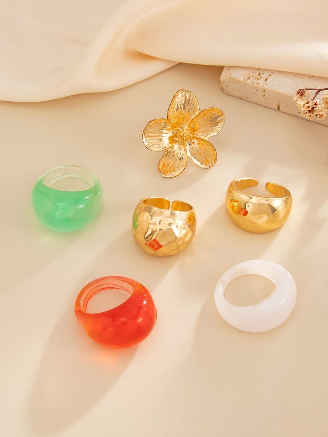 Set Of 6 Gold-Plated Finger Rings