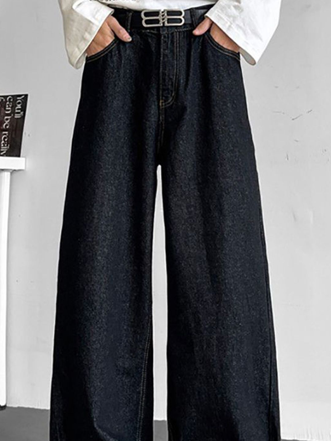 Men Wide Leg Light Fade Jeans
