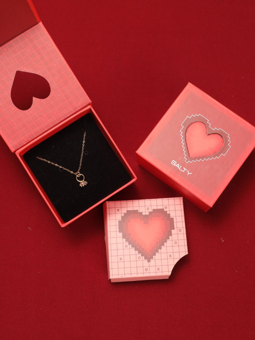 SALTY Stone Studded Stainless Steel Promise Ring Pendant & Chain Jewellery Accessories