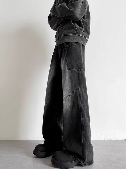 Men Wide Leg Mid-Rise Dark Jeans