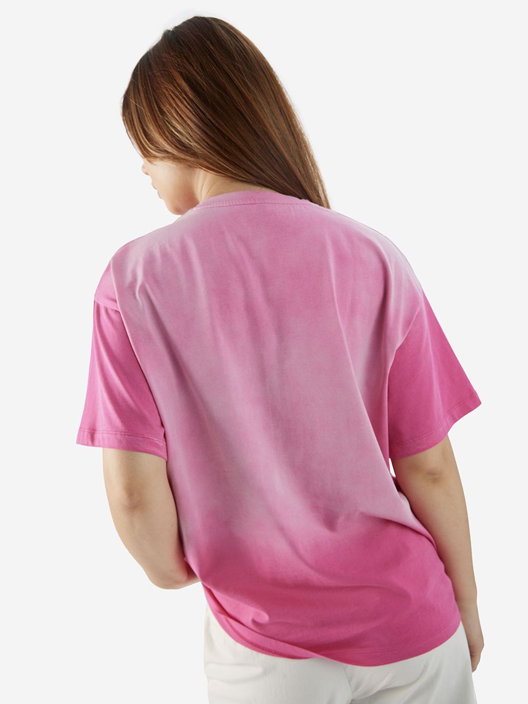 Women Oversized Fit Printed Pink T-Shirts
