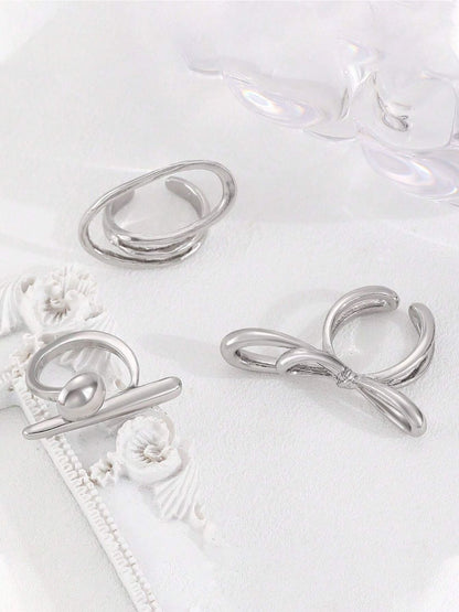 SALTY Set Of 3 Funked-Up Silver Stack Rings For Women & Girls