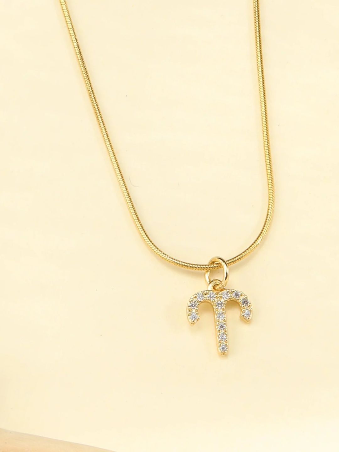 SALTY Set Of 2 Stones-Studded Aries & Aquarius Pendant With Chain