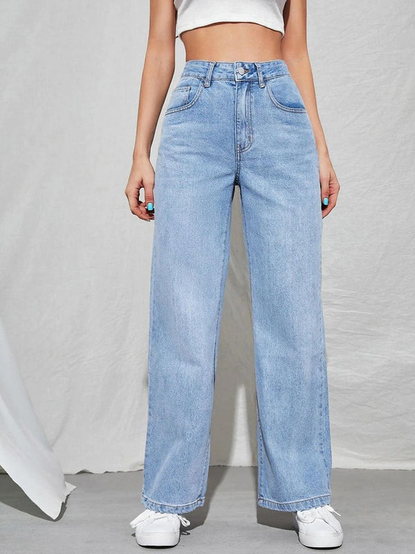 Blue Women Jean Straight Fit High-Rise Heavy Fade Stretchable Jeans