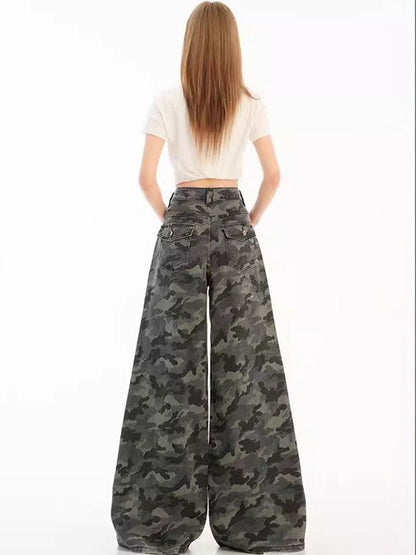 Women Wide Leg High-Rise Printed Jeans