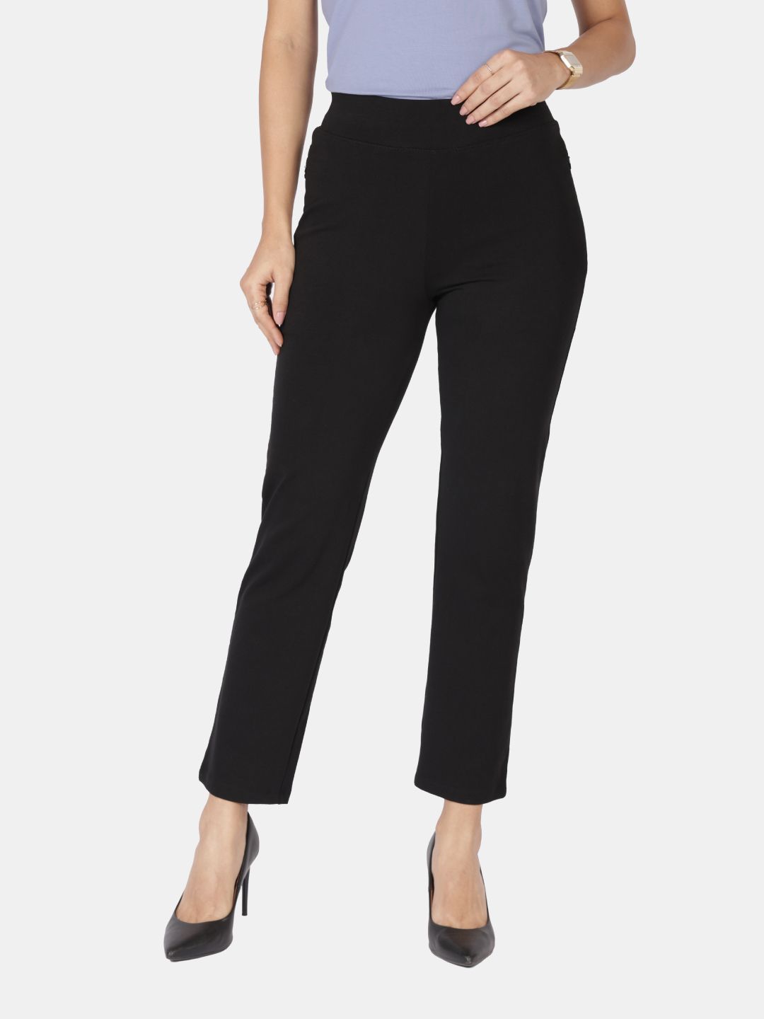 Women Relaxed Straight Leg Straight Fit High-Rise Wrinkle Free Trousers