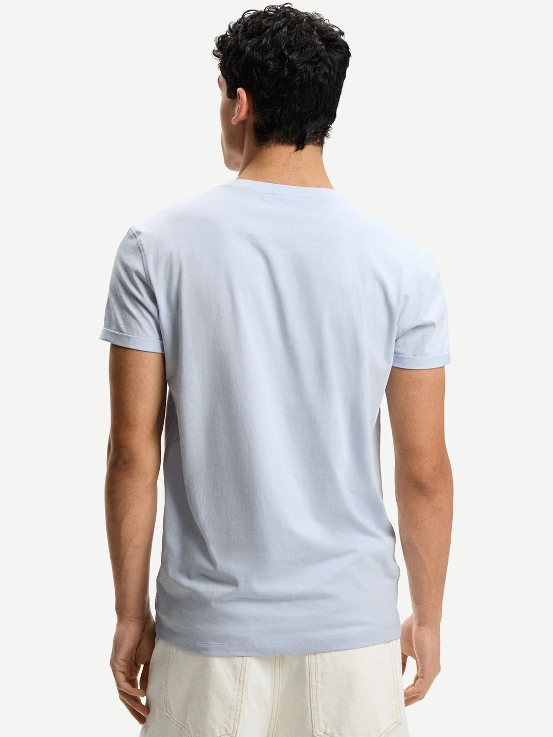 Embroidered short sleeve roll-up T-shirt