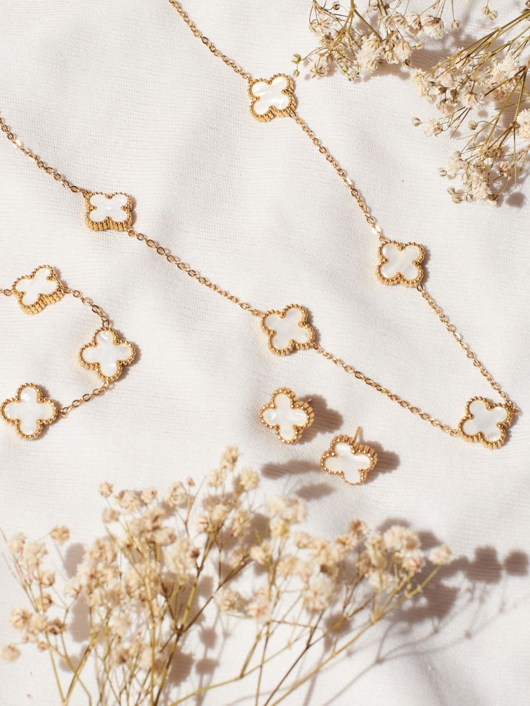 SALTY White Clover Affair Necklace, Bracelet & Earrings Diwali Gift Set for Women