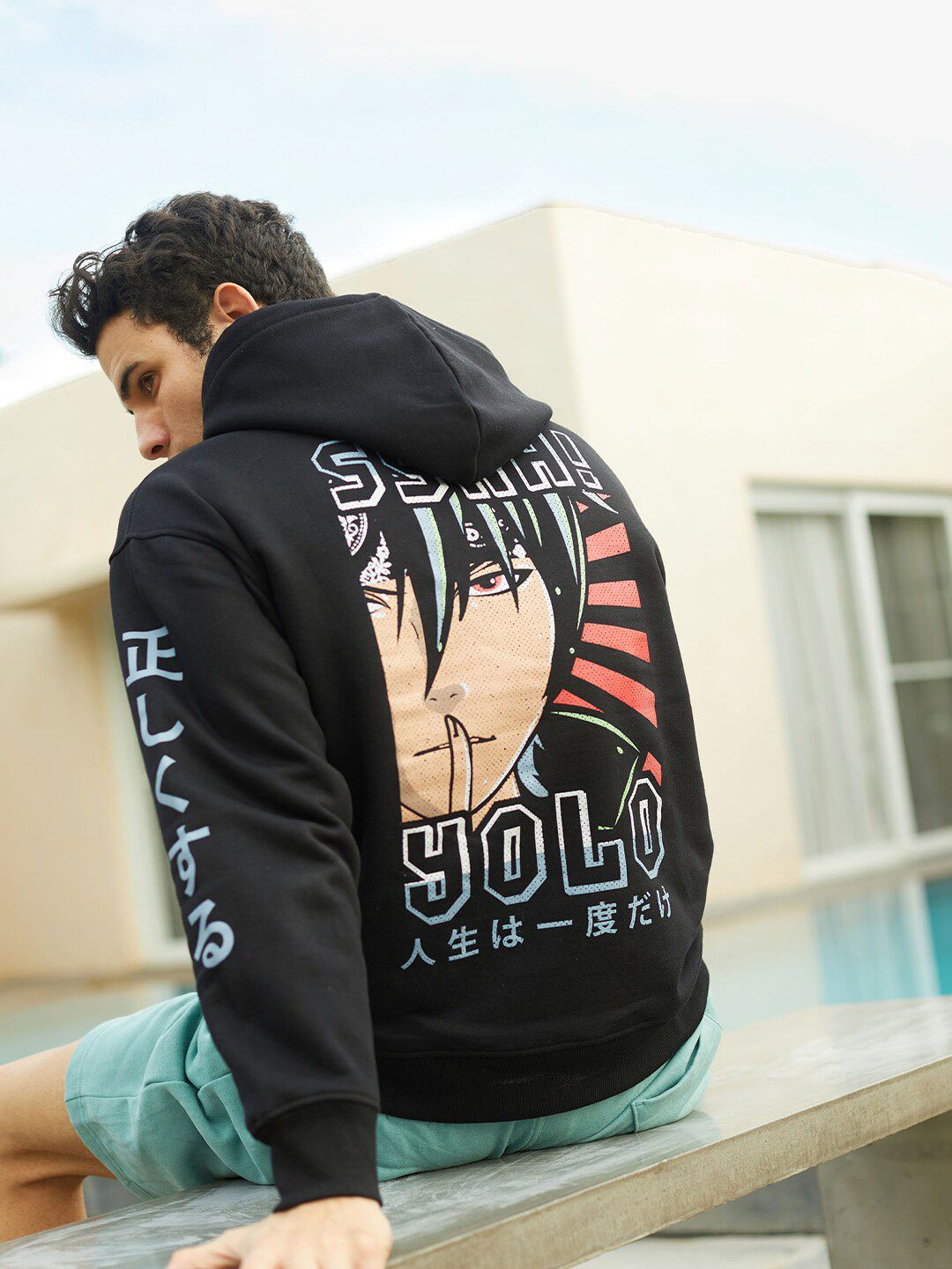 Yolo Printed Hooded Cotton Sweatshirt