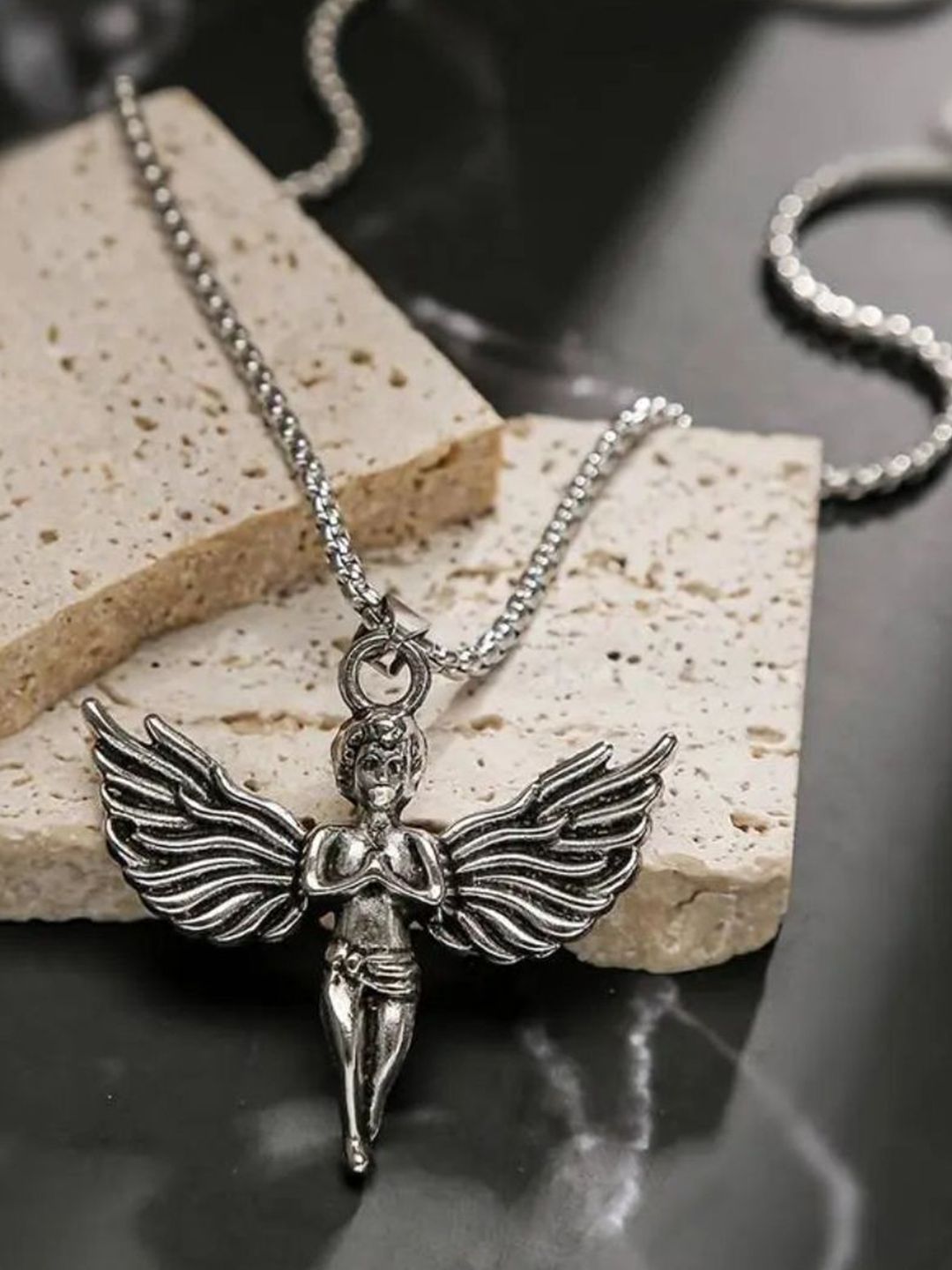 SALTY Pack of 2 Men Greek Angel Silver Chain