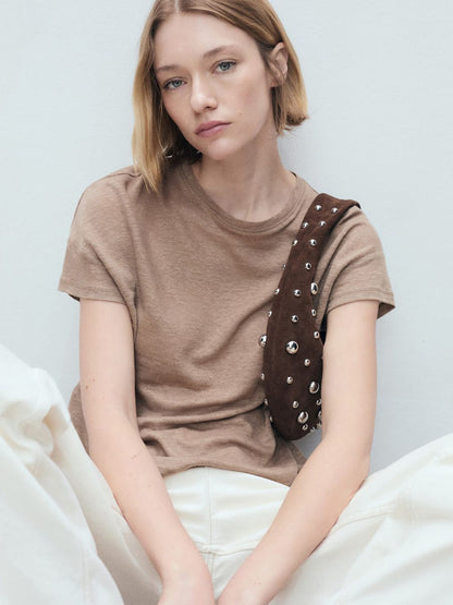 Drop-Shoulder Sleeves Pure Linen T-shirt