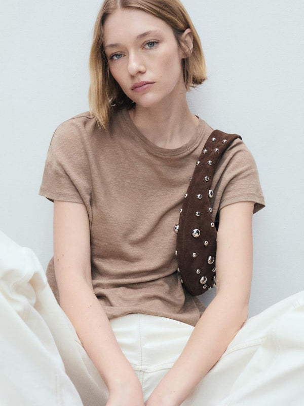 Drop-Shoulder Sleeves Pure Linen T-shirt