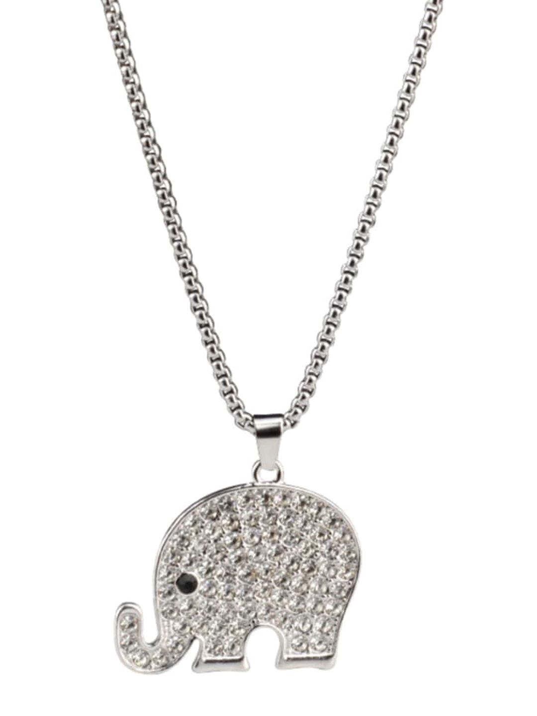 SALTY Men Stainless Steel Artificial Stone Studded Animal Shaped Pendants with Chains