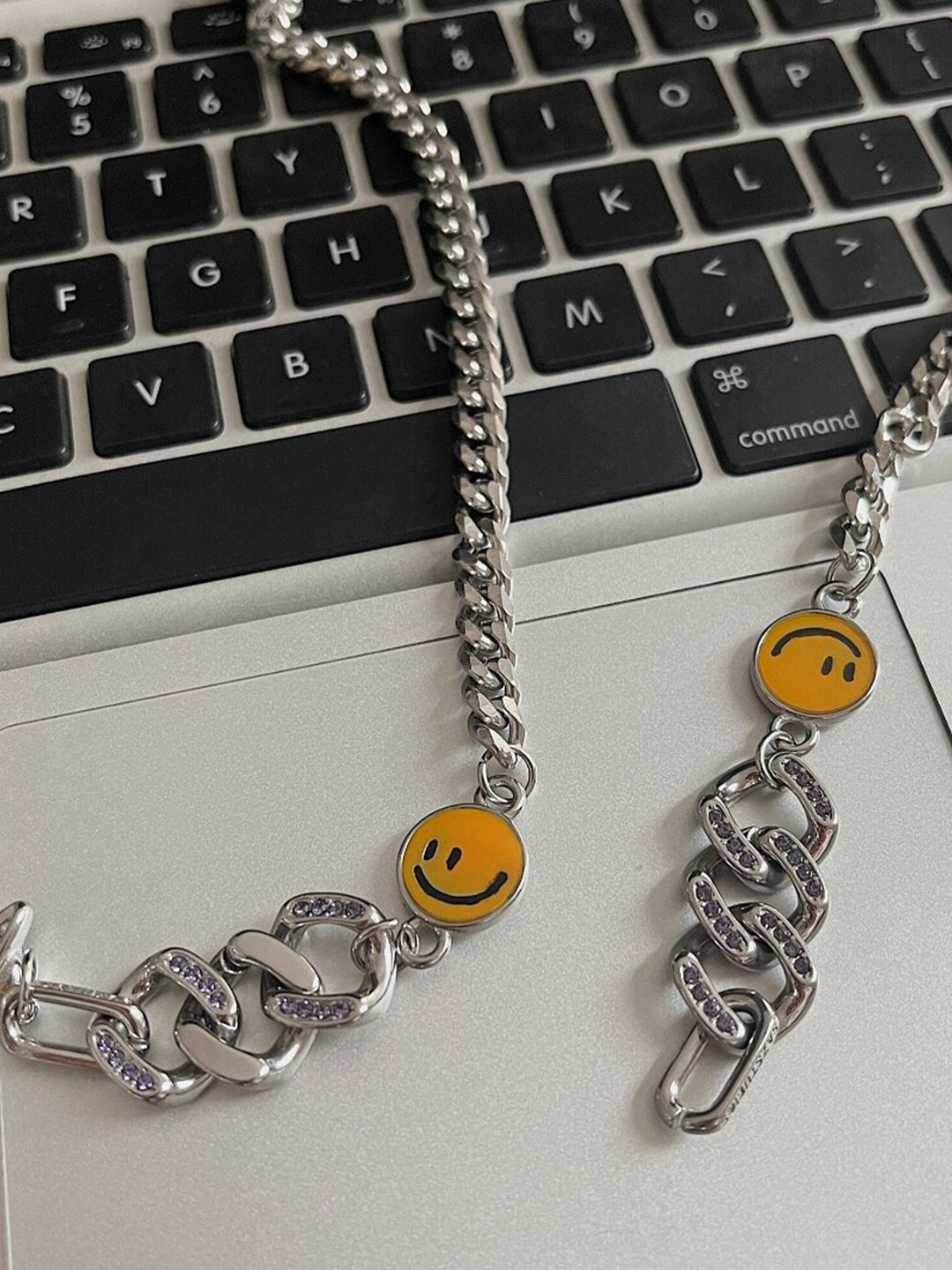 SALTY Men Stainless Steel Stone Studed Chain