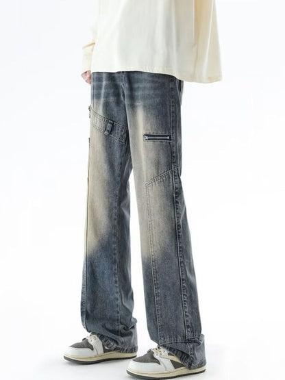 Men Wide Leg Mid-Rise Medium Shade Jeans