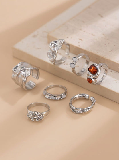 Set Of 7 Silver-Plated Finger Rings