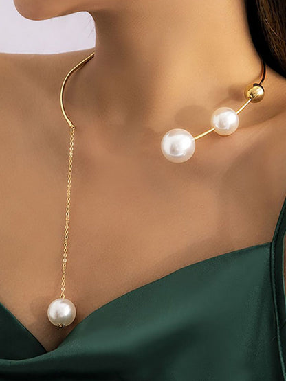 Gold-Plated Beaded Statement Open Necklace