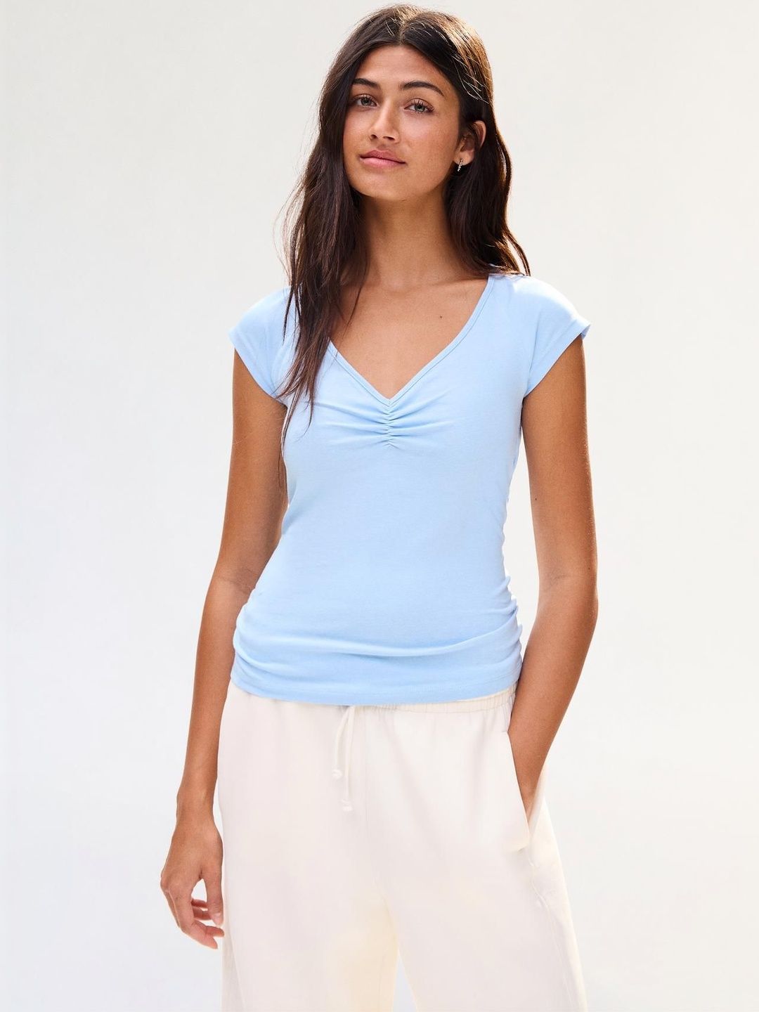 Gathered short sleeve T-shirt