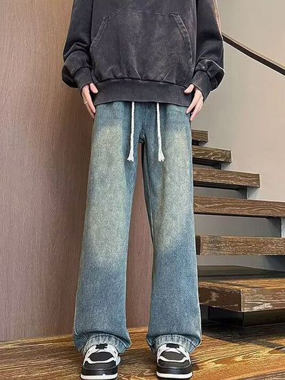 Men Wide Leg Mid-Rise Medium Shade Jeans