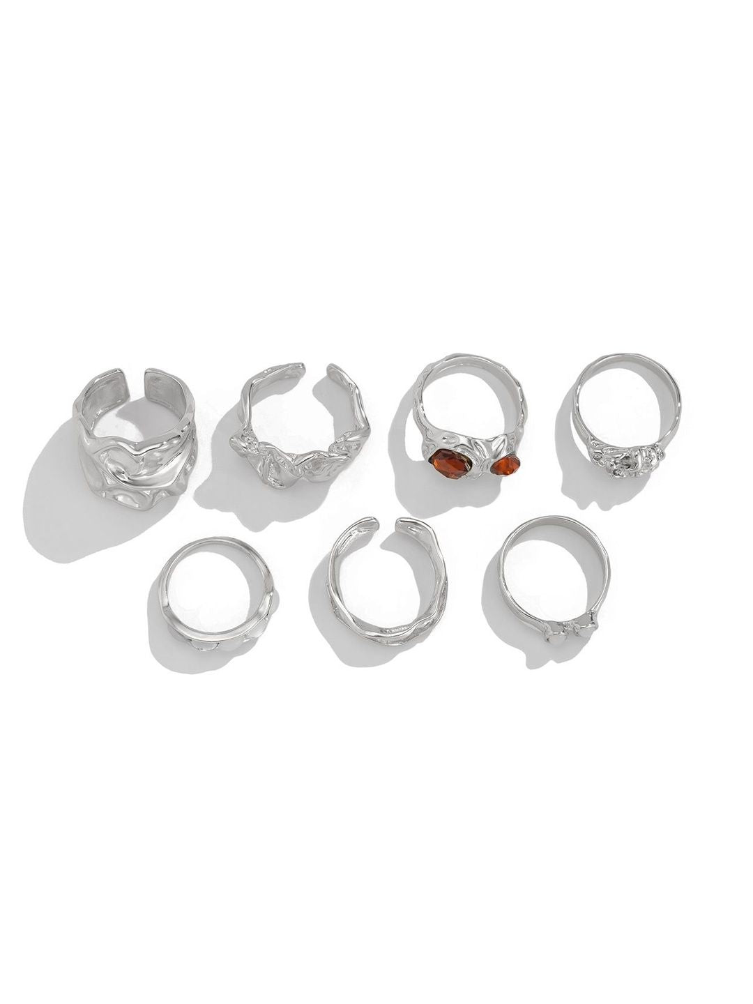Set Of 7 Silver-Plated Finger Rings