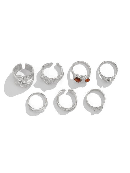 Set Of 7 Silver-Plated Finger Rings