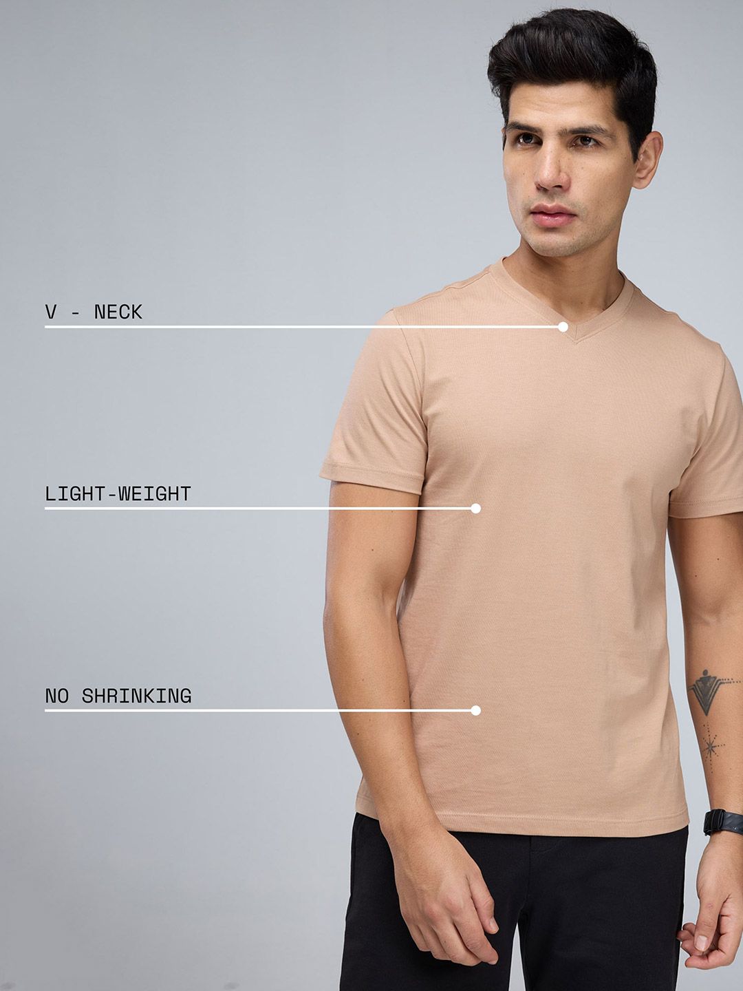 Beige Supima V - Neck T-Shirt