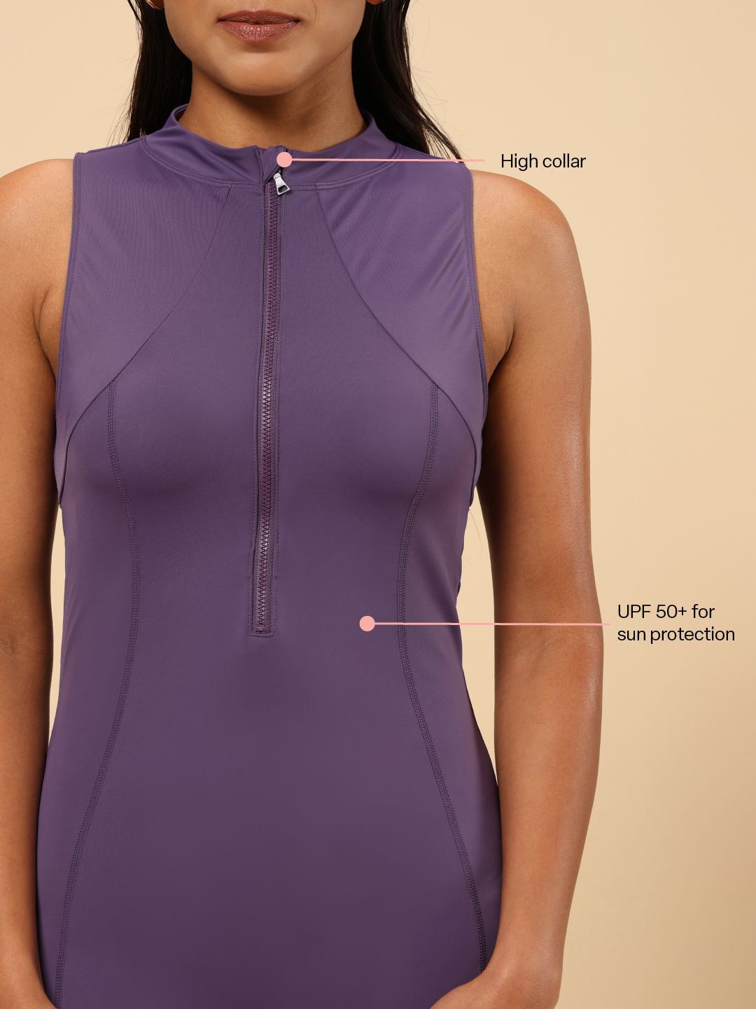 Swimsuit Sleeveless Zippered Front Racerback Design