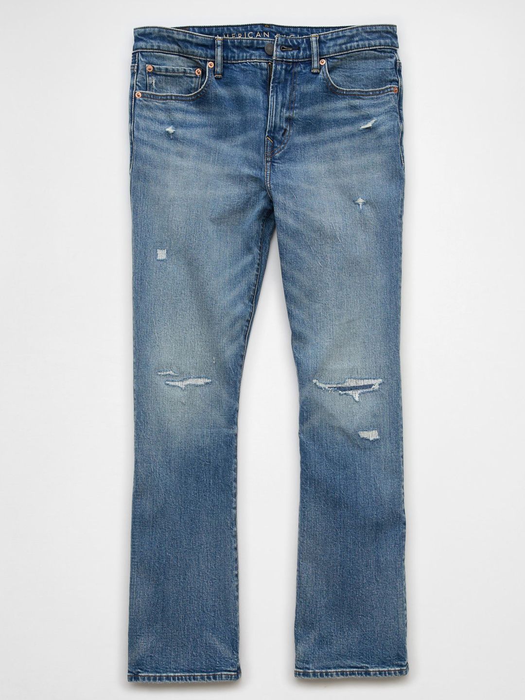 Men Bootcut Low Distress Light Fade Jeans